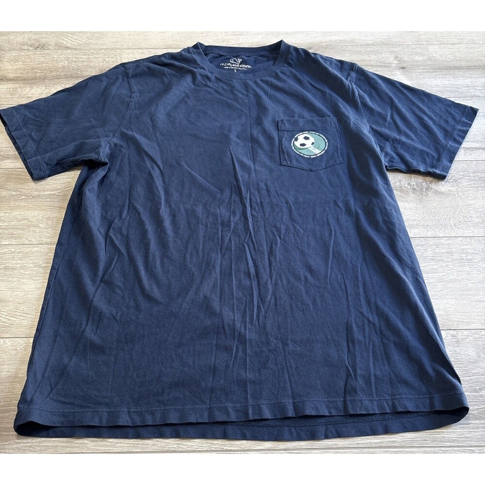 Vineyard Vines Navy Blue Short Sleeve Pocket T Shirt Soccer Ball Men's Large
